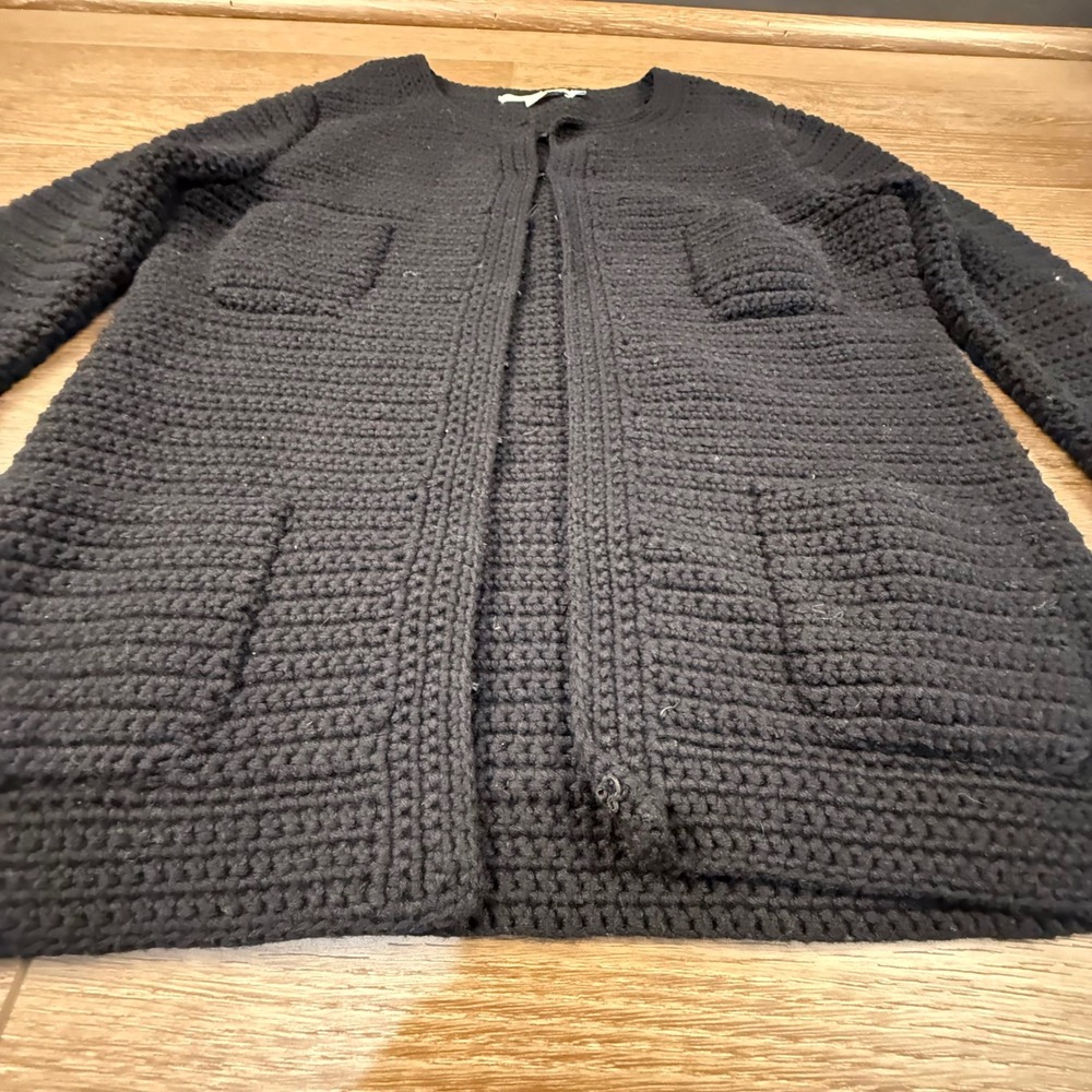 Boden Chunk Knit Women's Black Cotton Sweater Jacket Sz 6 Cotton Pockets